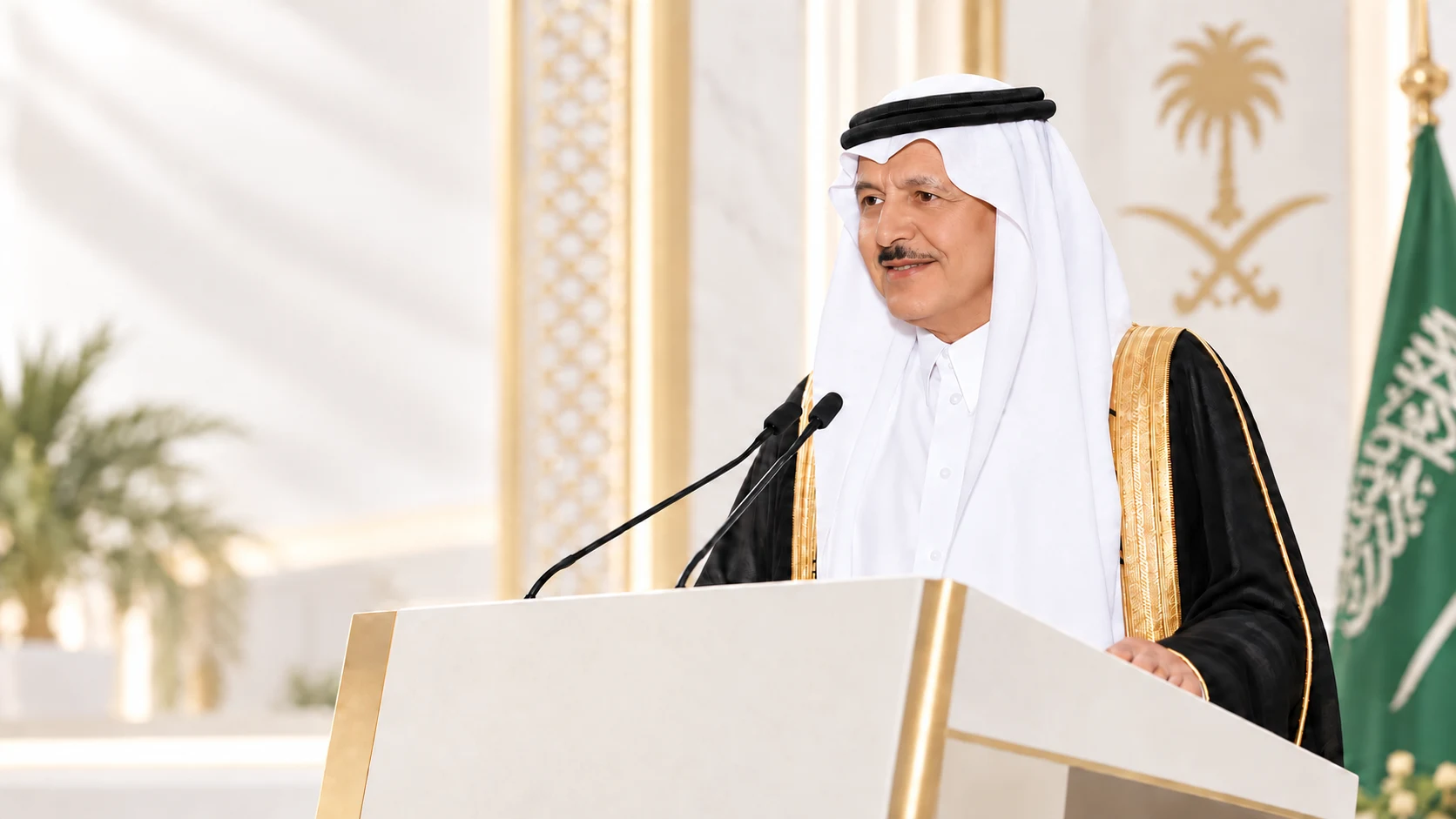 معالي الدكتور محمد بن مطلق بن محمد المطلق يلقي كلمة أمام المنصة